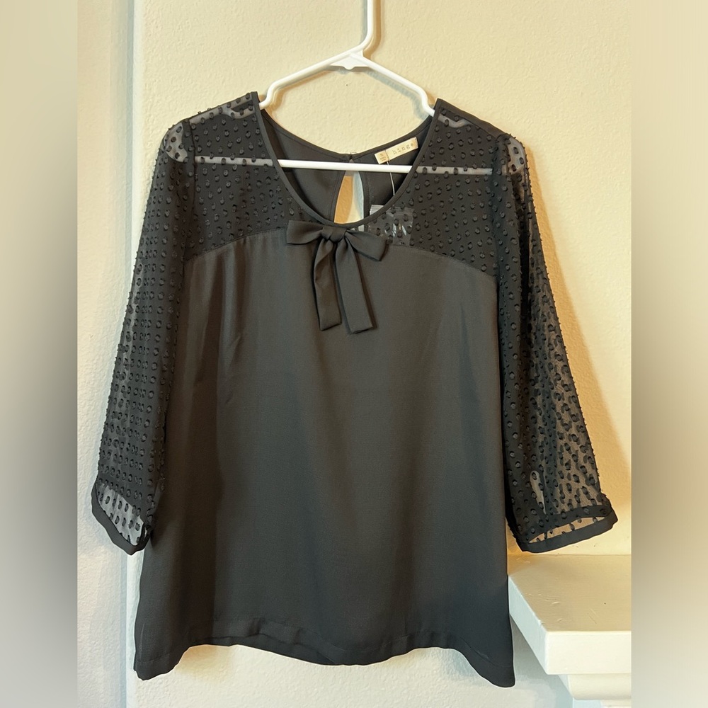 Hinge Black Blouse with Sheer Sleeves